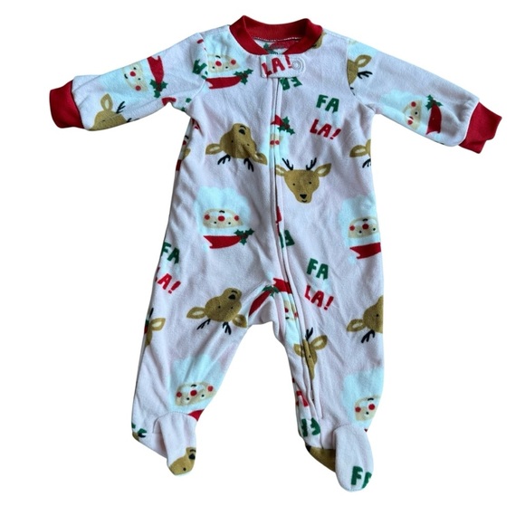 Carter’s Pink Fleece Christmas Pajama 2-way zip Fa la la Deer Baby Girl 3M - Picture 1 of 4